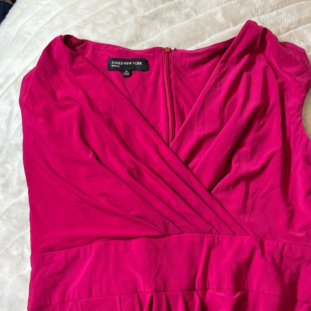 Jones New York 10 Summer Fall Dark Pink Surplice Ruched Sleeveless Office Dress - Picture 8 of 9